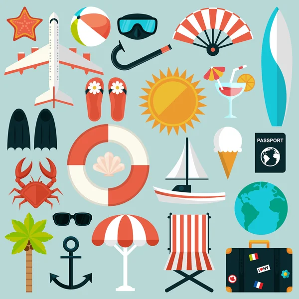 Set van platte Zomerspelen rest pictogrammen. Reizen, toerisme, vakantie thema — Stockvector