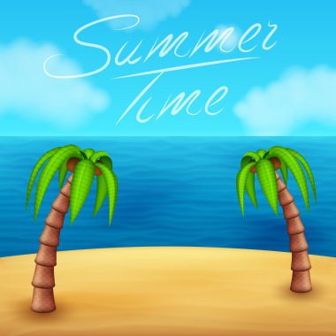 Deniz kenarındaki güzel görünümü güneşli kum ve palmiye. Yaz saati