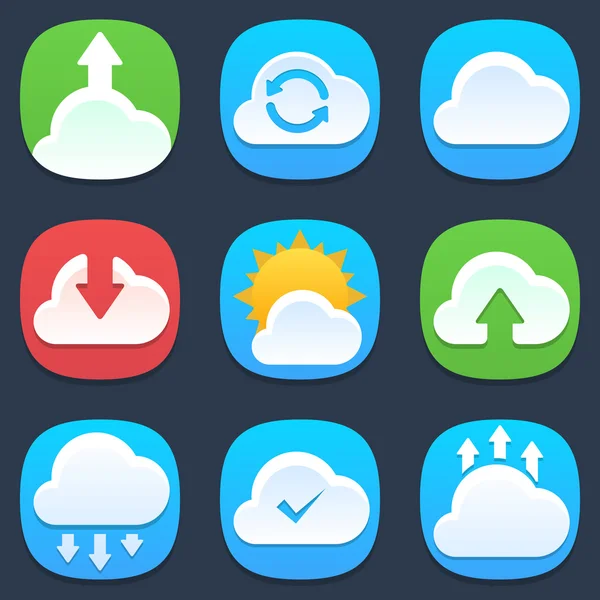 Ensemble d'icônes mobiles cloud dans un design plat — Image vectorielle