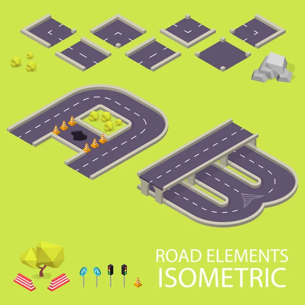 Elementos viales isométricos. Fuente Road. Letras A y B — Archivo Imágenes Vectoriales