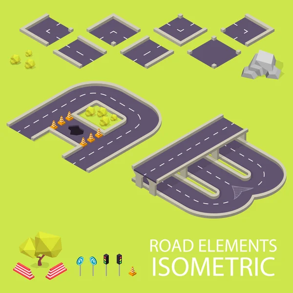 Elementy drogowe izometryczny. Drogi czcionki. Litery A i B — Wektor stockowy