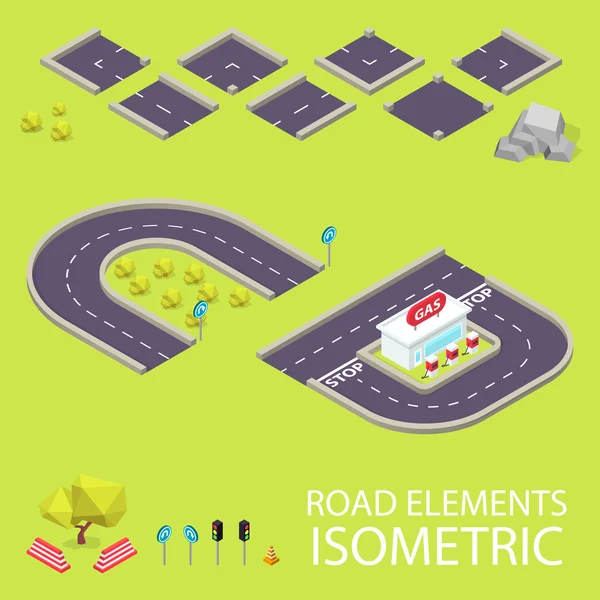 Road elements isometric. Road font. Letters C and D — Stock Vector