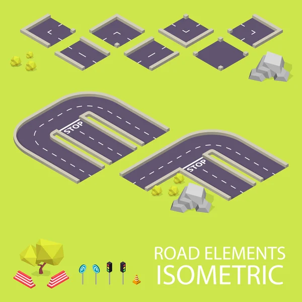Road elements isometric. Road font. Letters E and F — Stock Vector