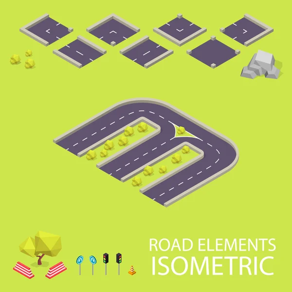 Road elements isometric. Road font. Letter M — Stock Vector