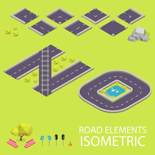 Road elements isometric. Road font. Letters N and O — Stock Vector