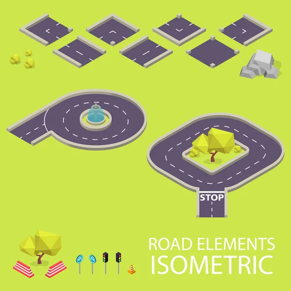 Road elements isometric. Road font. Letters P and Q — Stock Vector