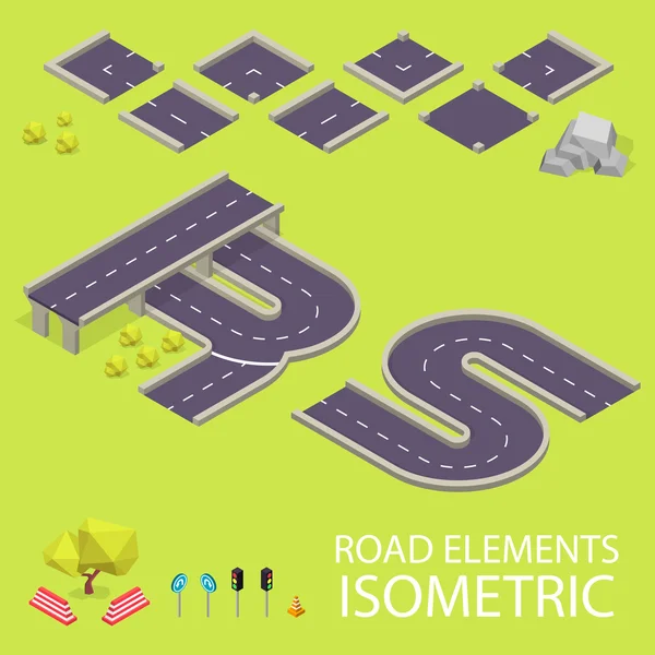 Road elements isometric. Road font. Letters R and S — Stock Vector