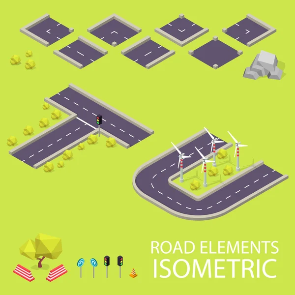 Road elements isometric. Road font. Letters T and U — Stock Vector