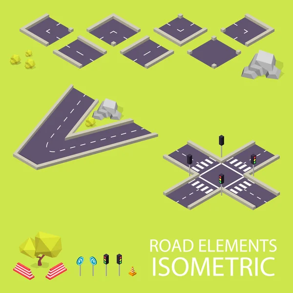 Elementos rodoviários isométricos. Fonte Road. Cartas V e X — Vetor de Stock