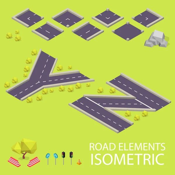 Elementos rodoviários isométricos. Fonte Road. Cartas Y e Z — Vetor de Stock