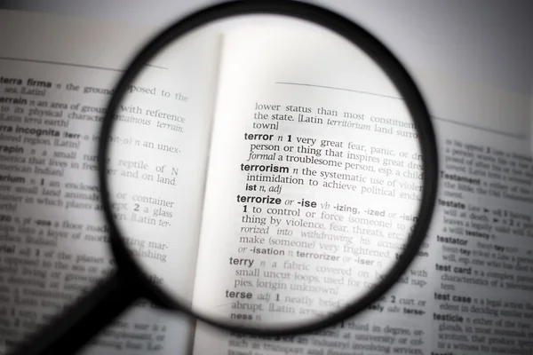 Word "terrorism" seen through magnifying glass — Stock Photo, Image