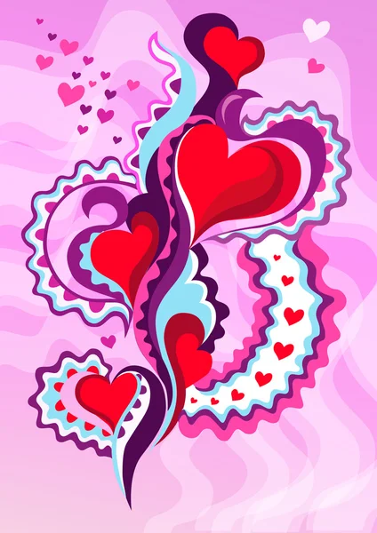 Vector hearts on a pink background — Stock Vector