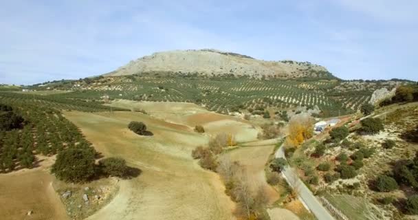 4K Flygning langs fjell og olivenbeplantninger, Andalusia, Spania – stockvideo