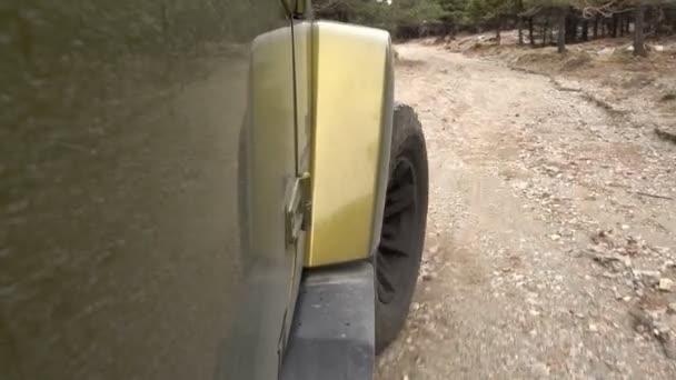 Offroad com um Jeep Wrangler JKU na floresta — Vídeo de Stock