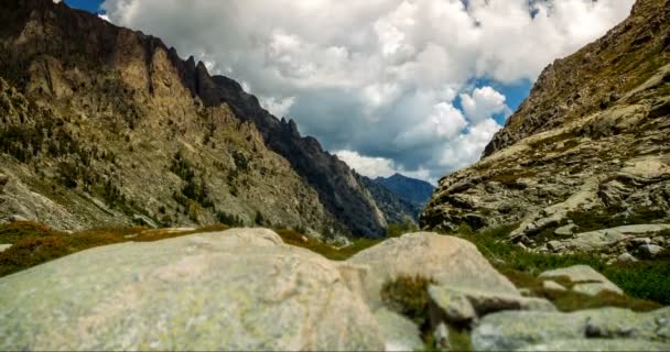4K, Time Lapse, View on a gorge, Restonica Valley, Corsica — Stock Video