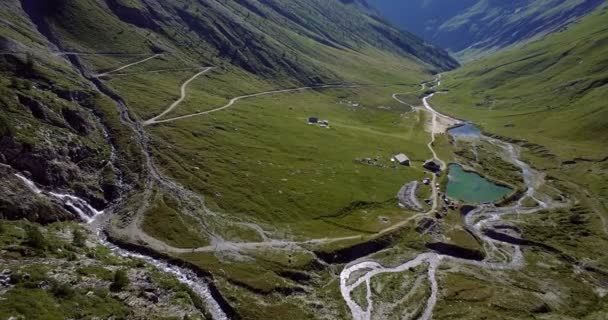 4K Aerial, Flying Above Waterfalls at Rifugio Scarfiotti, Italy — стоковое видео