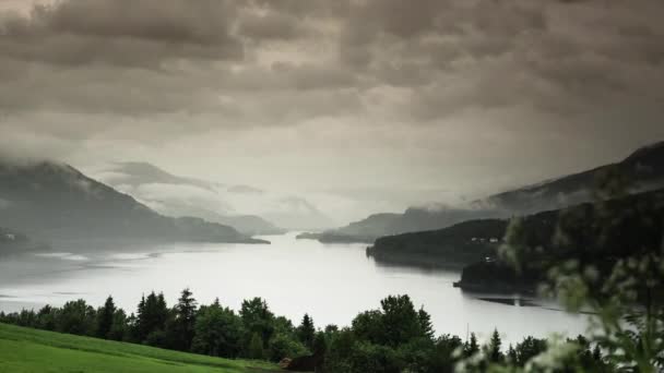 Timelapse, Paisagem, Nuvens, Montanhas, Fiordes em Noruega — Vídeo de Stock