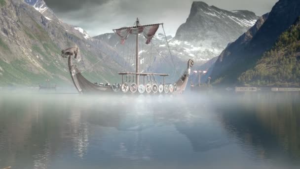 Viking statków na skandynawskich morze, Epic Fullhd Visualfx strzał — Wideo stockowe