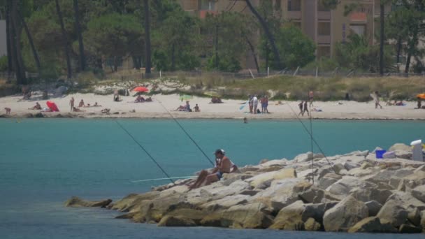 Halászok és Calvi kikötő, Corsica hasonlóan a turisták számára — Stock videók