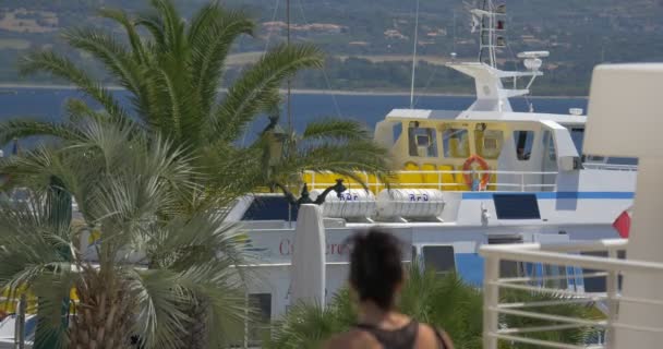 4K, Turistas em Calvi Harbor, Promenade, Córsega — Vídeo de Stock