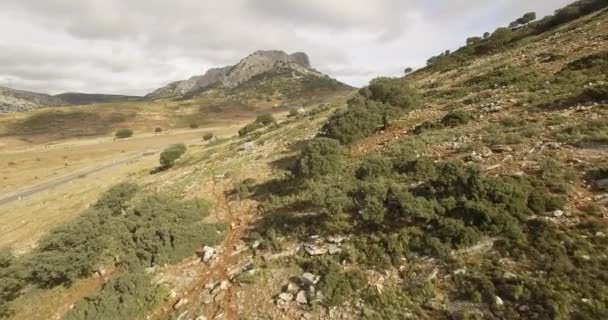 4k Antenne, Flug über ein flaches Feld, Sierra de las Nieves, Andalusien, Spanien — Stockvideo