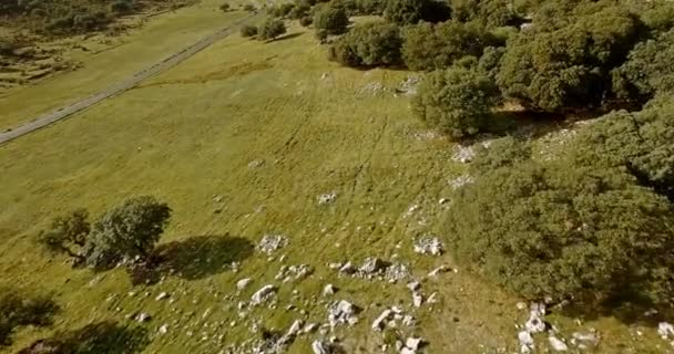 4K Aerial, Volo lungo una catena montuosa nel Parque Natural Sierra De Grazalema, Andalusia, Spagna — Video Stock