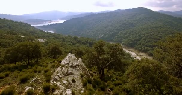 4K Aerial, Vols au-dessus d'un lac barrière en Espagne, Embalse De Guadarranque, Andalousie — Video