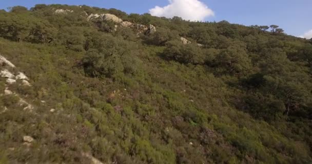 4K Aerial, Рейсы над барьерным озером в Испании, Embalse De Guadarranque, Андалусия — стоковое видео
