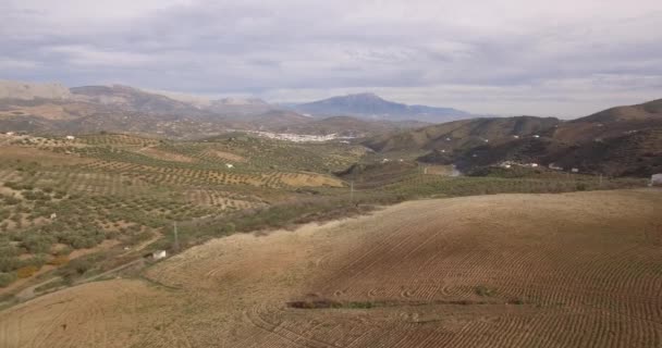 4K Aerial, Volo sui campi di Colmenar, Andalusia, Spagna — Video Stock