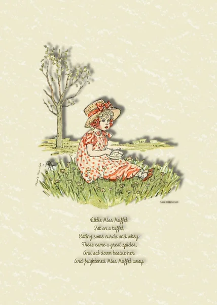 Little Miss Muffet Kate Greenaway Vintage Image — Stock Photo, Image