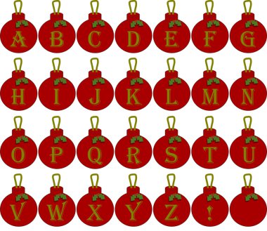Alfabe Noel Baubles kırmızı altın metin