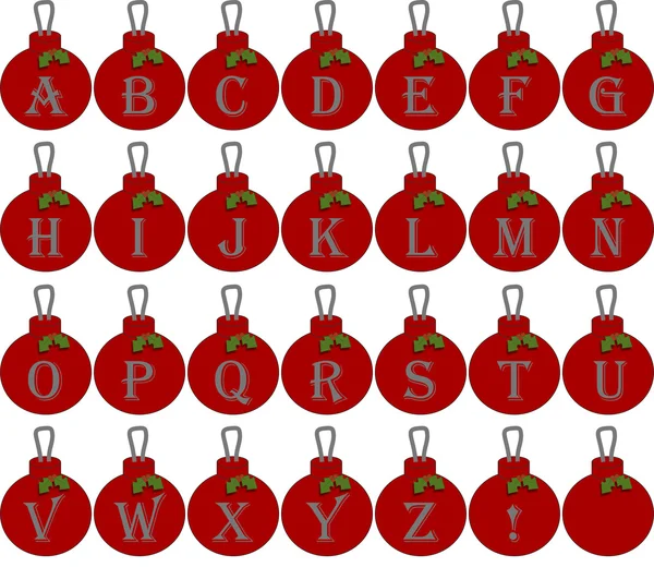 Alphabet Weihnachtskugeln in rot mit silbernem Text — Stockfoto