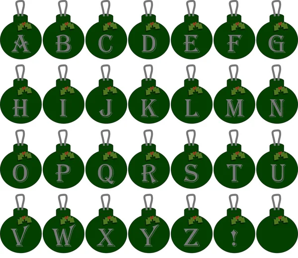 Alfabe Noel Baubles yeşil gümüş metin ile