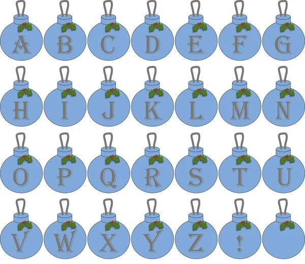 Alfabe Noel Baubles ile gümüş metin ışık mavi