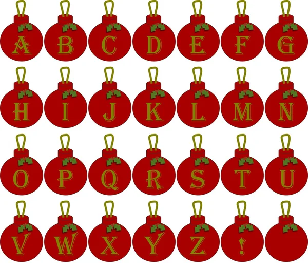 Alphabet Christmas Baubles in Red with Gold Text Stock Photo