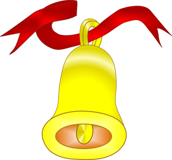 Gold bell with red ribbon — Stock Photo, Image