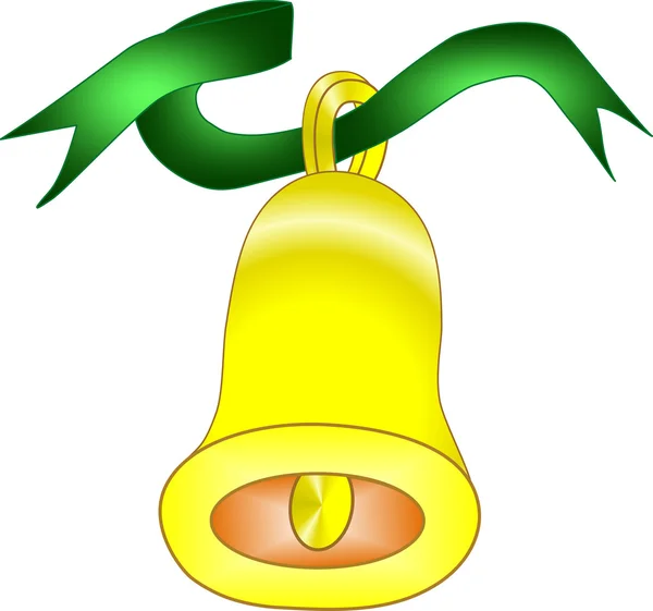 Gold bell with green ribbon — Stock Photo, Image