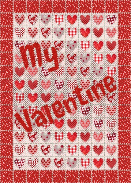 Mein valentiner Patchwork mit Herzen rot, rosa, weiß — Stockfoto