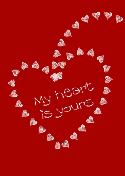 Hanging Heart My Heart is Yours in White on Red — Stock Photo, Image