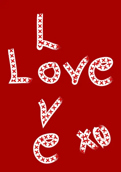 Krzyżówka miłości w bieli na czerwonym — Zdjęcie stockowe