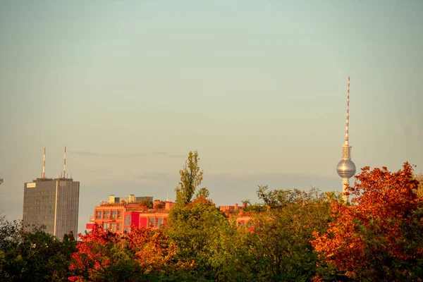 Cityscape Fall Leaf Tower Schoneberg Berlin — стокове фото