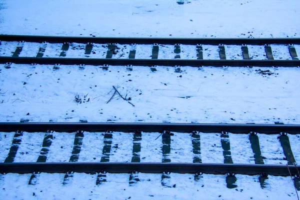 Snow covered train tracks for Deutsche Bahn in Berlin Germany