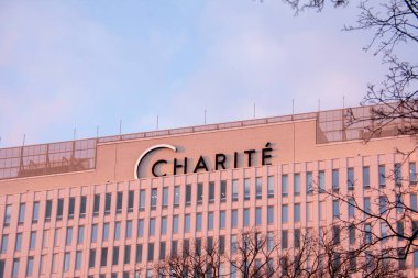 Mitte Berlin 'deki Charite hastanesinin karlı manzarası
