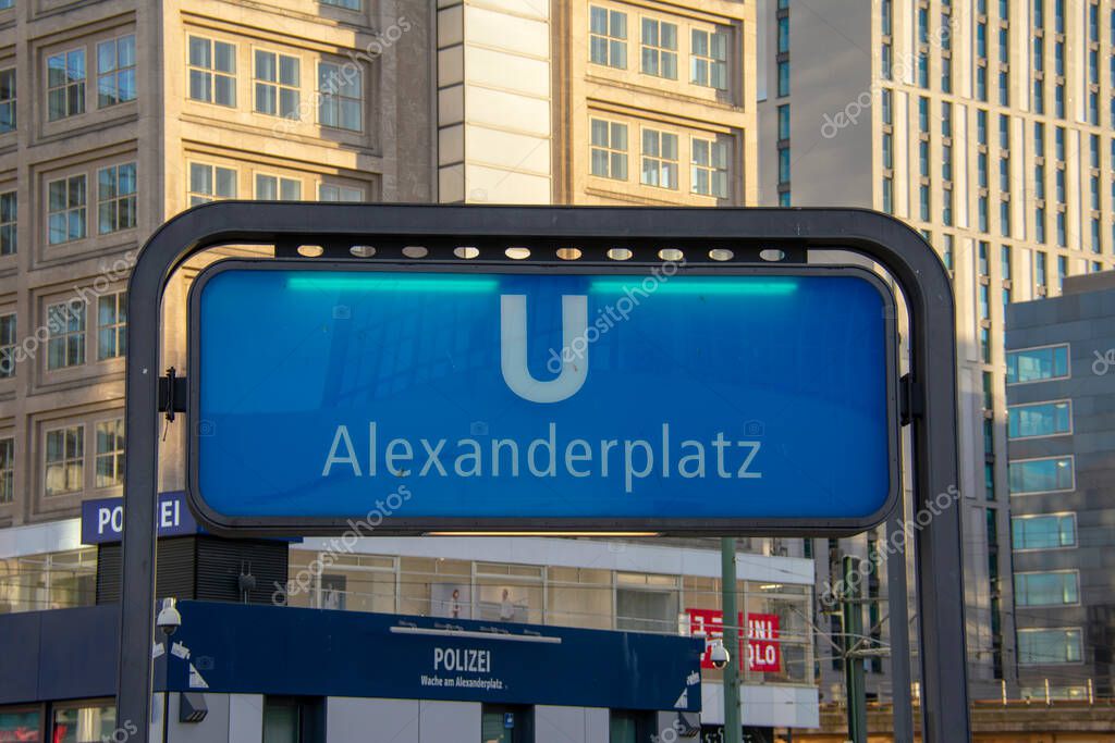 Berlin U bahn station sign landscape in Alexanderplatz MItte Berlin