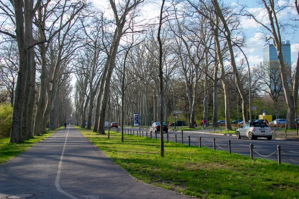 フリードリヒスシャー ベルリンのトレップタワー公園の自転車道のシーン — ストック写真