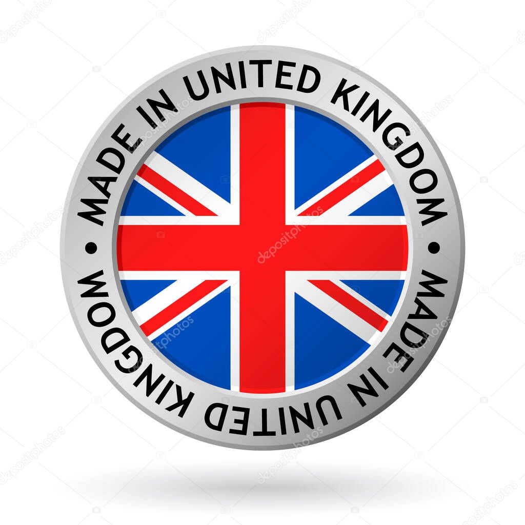 vector silver sign with flag of the united kingdom and sign made in united kingdom