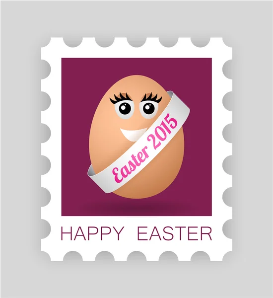 Vector cartoon egg girl on postage stamp — Stock Vector