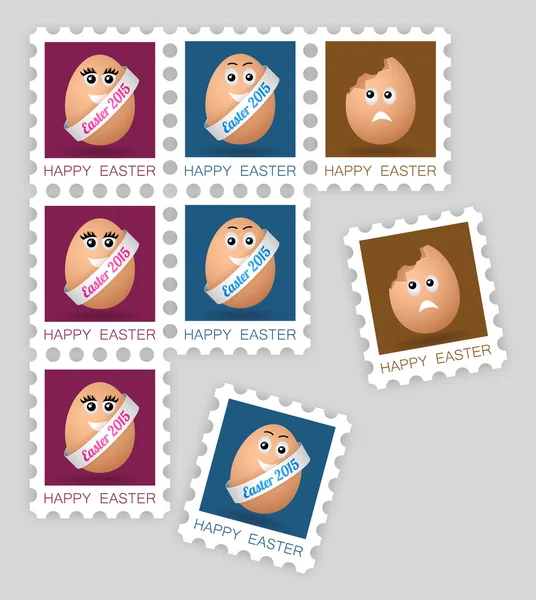 Oeufs de dessin animé vectoriel sur timbres-poste — Image vectorielle