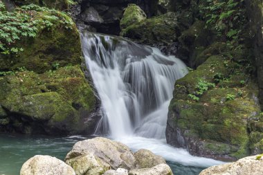 Ryusogadaki şelalesinin yaz manzarası, Fukui Bölgesi, Japonya.