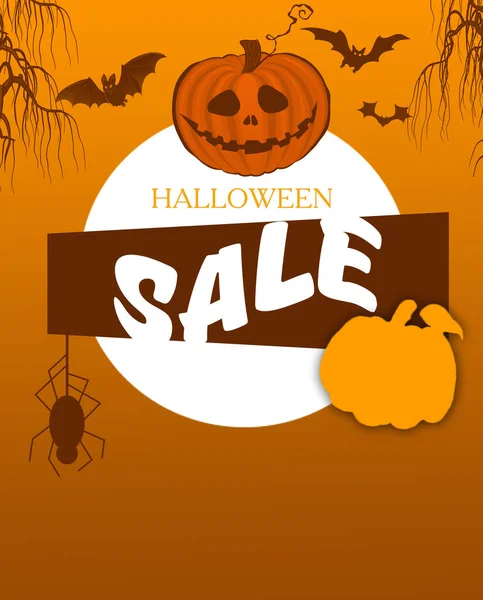 Reklamaffisch Halloween Försäljning Orange Bakgrund Skrämmande Bollar Webbplats Eller Banner — Stockfoto